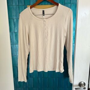 Classic Long Sleeve Henley Tee in Cream